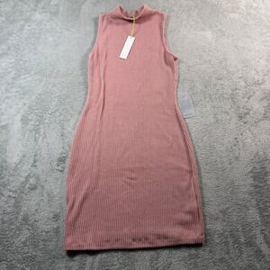 Good Luck Gem Dress Womens XS Pink Ribbed Mock Neck Sleeveless